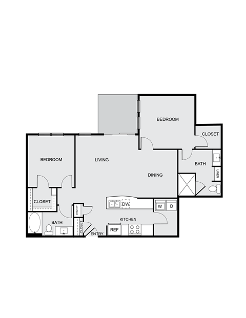 Floor plan for 2 beds, 2 baths, 1325 sqft